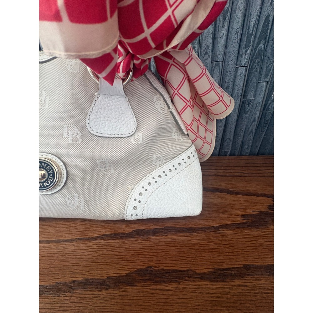 Dooney & Bourke Monogram Canvas Satchel Bag White Leather Trim w/ vintage Scarf - Picture 4 of 12